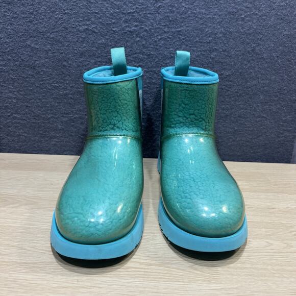 UGG Classic Clear Mini Winter Boots Rain Teal Blue Pull On Womens Size 10 - Picture 3 of 10